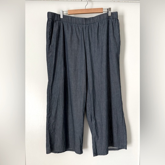 Eileen Fisher Denim Blue Wide Leg Cropped Pants - Picture 2 of 4